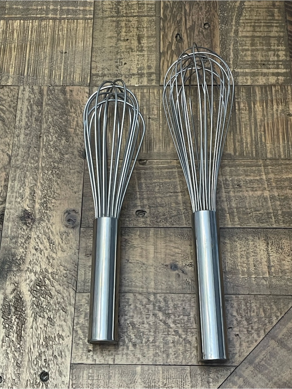 Pair of Polar Ware stainless steel commercial French whips